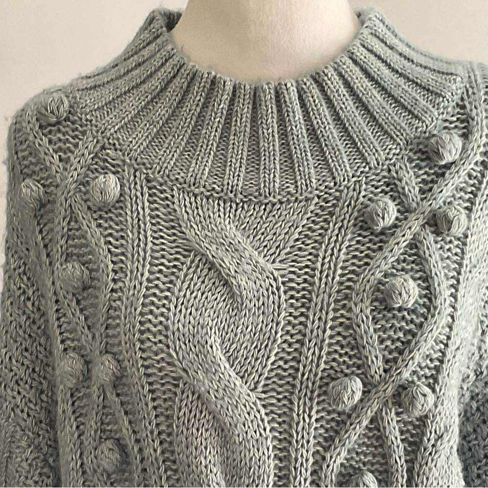 Sarah Campbell Chunky Cable Knit Sweater Blue Cotton Blend Cozy Pullover L - Picture 14 of 16